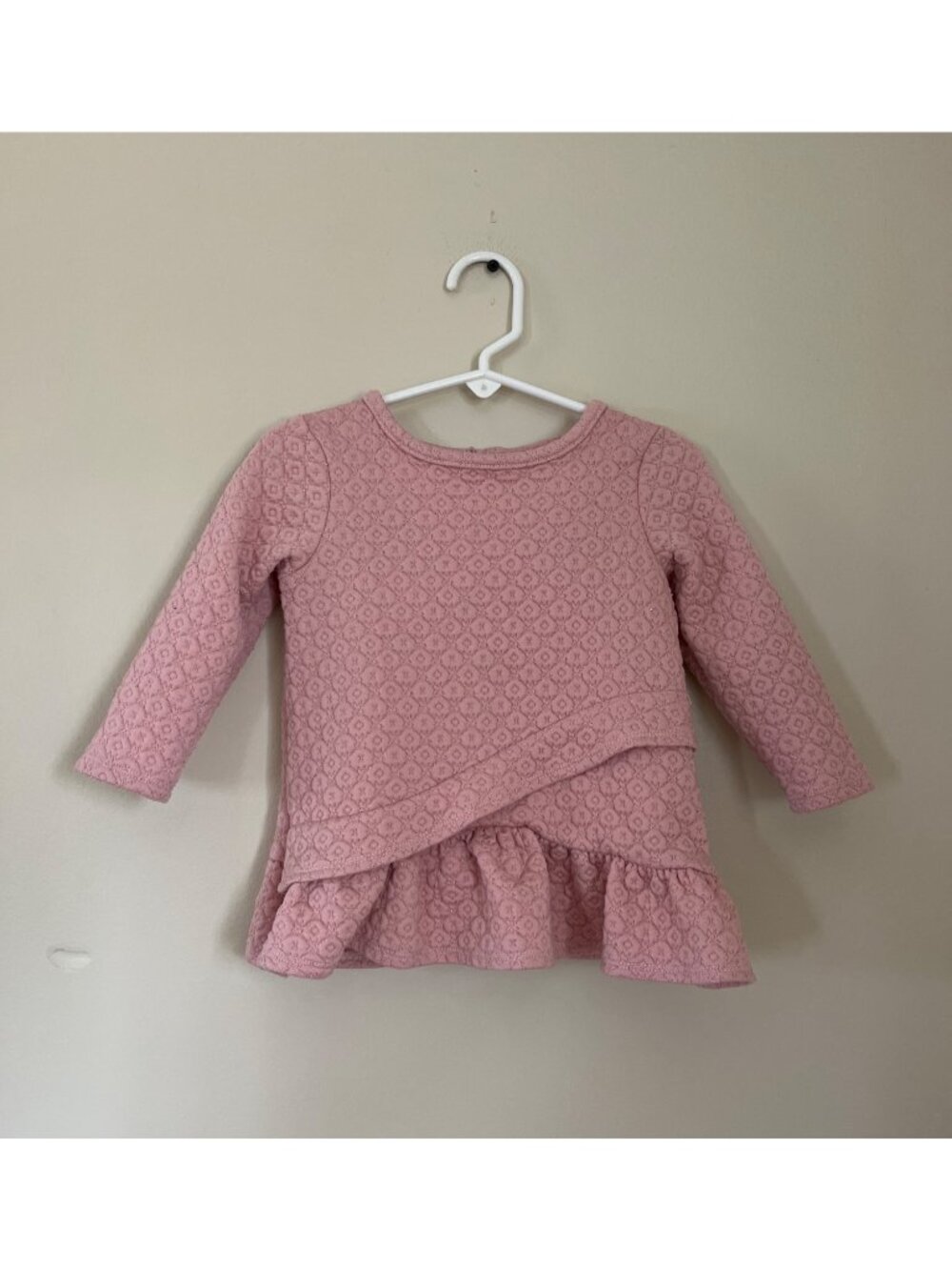 Rare Editions Girls 2T Pink Solid Quilted Long Sleeve Peplum Top Metallic Fibers